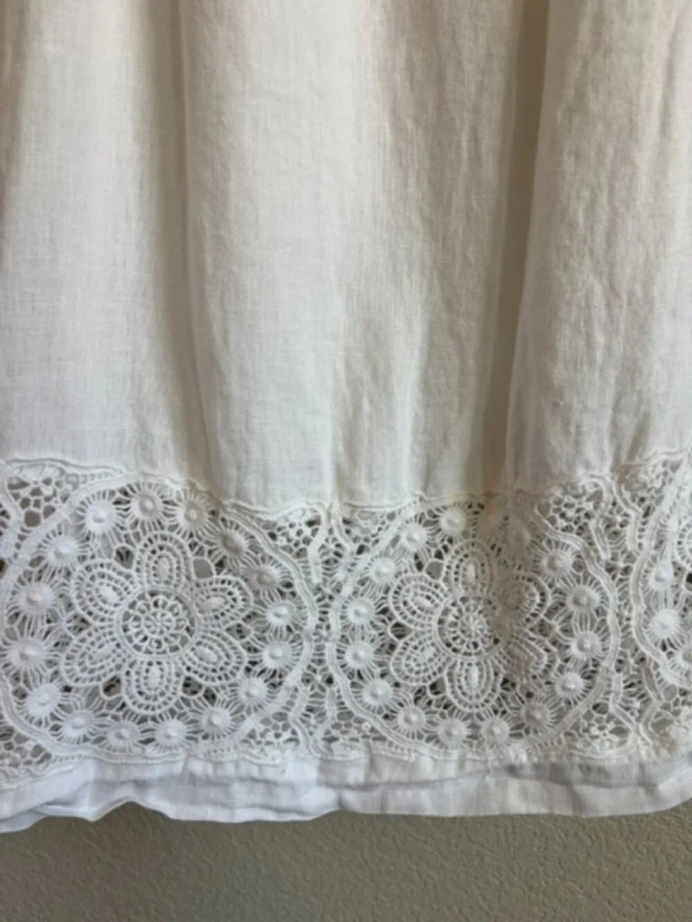 Charter Club Weekend Women's White 100% Linen Lace Trim Blouse XL Boho Coastal
